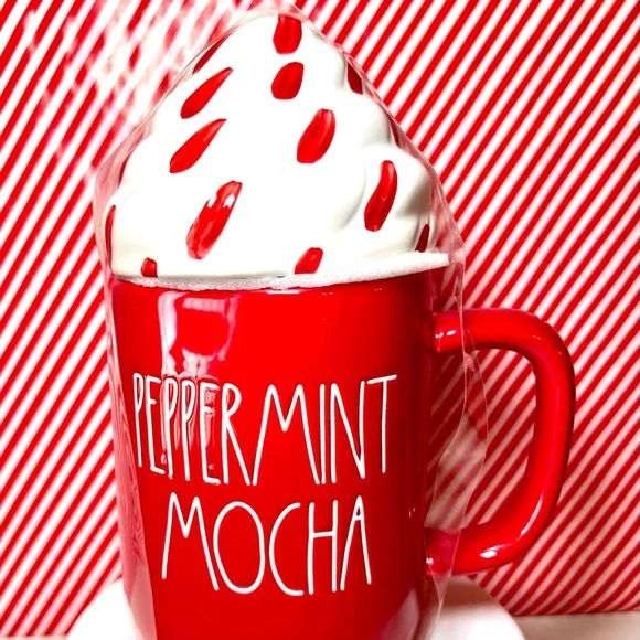 Rae Dunn Red Peppermint Mocha Mug with Whipped Cream Top Lid Festive Holiday - Picture 8 of 8